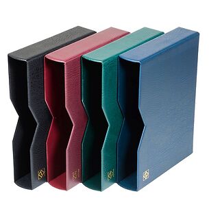 Schutzkassette für Einsteckb.DIN A4, 64 schwarze Seiten, wattierter Ledereinband*, blau