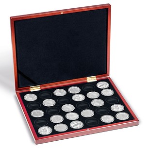 Münzkassette VOLTERRA UNO für  30 dt. 20-Euro-Gedenkmünzen in Kapseln, schwarze Einlage