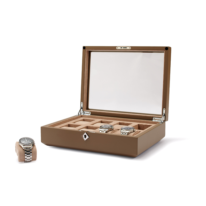 Chronos Uhrenbox mit Glasdeckel, 8er, taupe