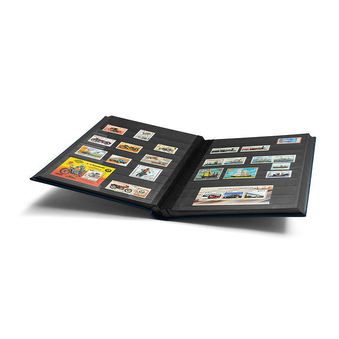 Premium Einsteckbuch, DIN A4,  32 schwarze Seiten, wattierter Einband aus LEFA, blau