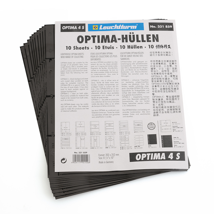 Optima Kunststoffhüllen mit 4er Einteilung, schwarz, 10er Pack
