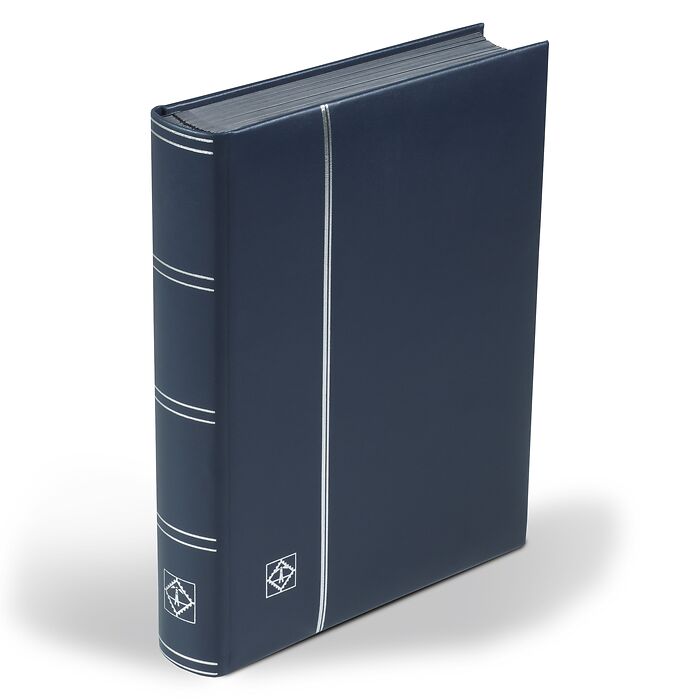 Einsteckbuch LEDER, DIN A4, 64 schwarze Seiten, wattierter Echtleder-Einband, blau