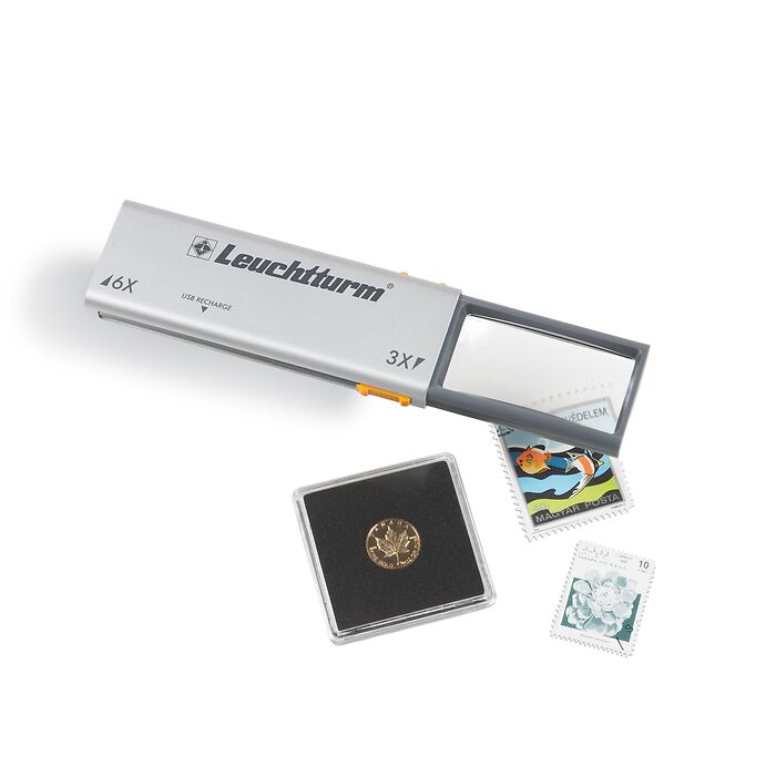 LED-Aufziehlupe DUPLEX mit 3- und 6-facher Vergrößerung, aufladbar
