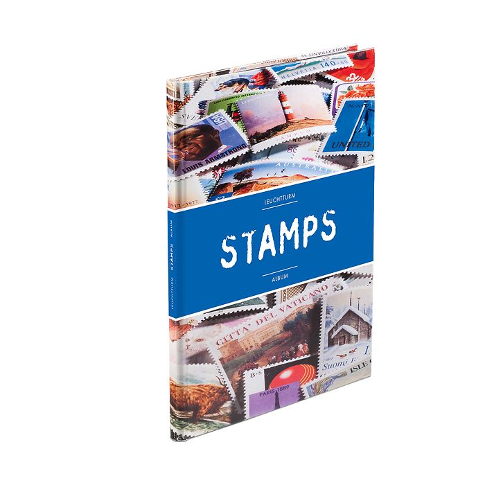 Einsteckbuch STAMPS A4, 16 schwarze Seiten, unwattiert, farbiger Einband (blaue Banderole)