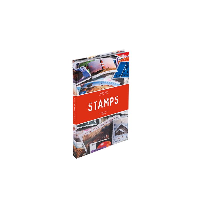 Einsteckbuch STAMPS A4, 32 schwarze Seiten, unwattiert, farbiger Einband (rote Banderole)