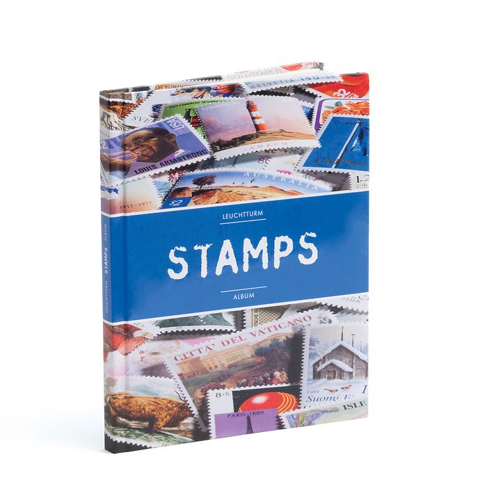 Einsteckbuch STAMPS A5, 16 weiße Seiten, unwattiert, farbiger Einband (blaue Banderole)