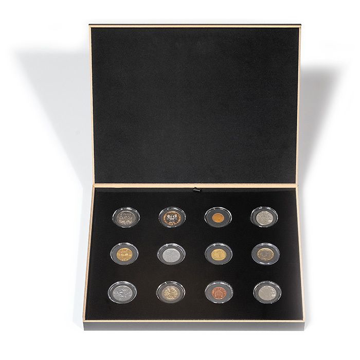 Münzkassette LUXOR für zwölf Münzen in Kapseln (Innendurchmesser 33 mm)
