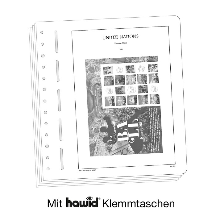 Leuchtturm Nachtrag mit Klemmtaschen UNO Wien-Kleinbogen 2021