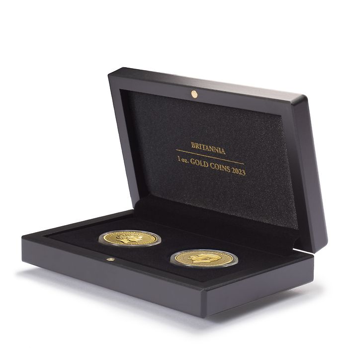 Volterra Münzetui für 2 Britannia Goldmünzen, Jahrgang 2023, in Kapseln
