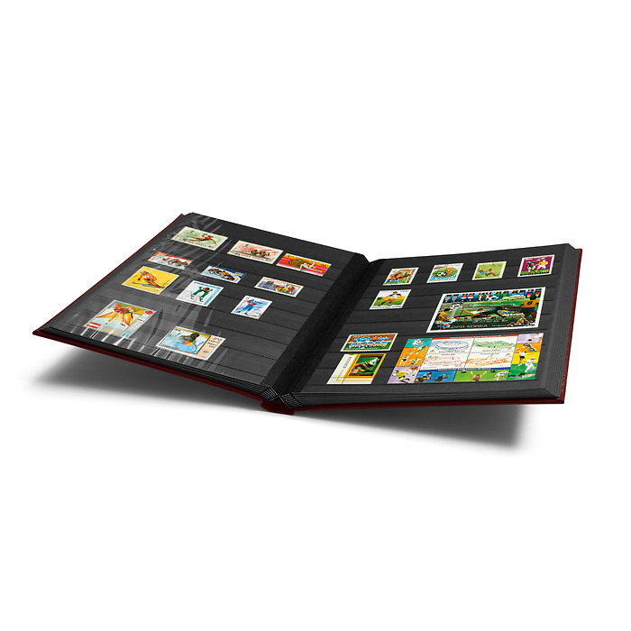 Einsteckbuch PREMIUM, DIN A4,  32 schw. Seiten, wattierter Ledereinb.* inkl. Kassette, rot