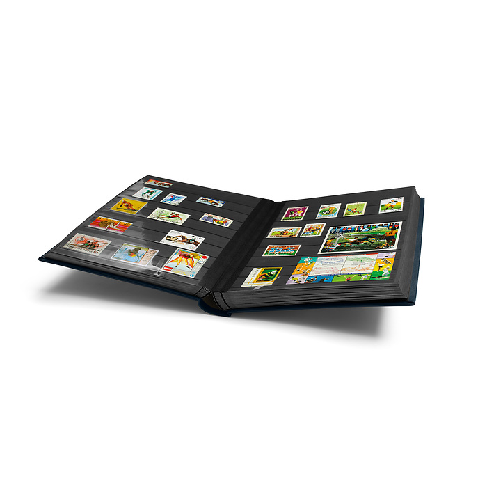 Einsteckbuch PREMIUM, DIN A4,  64 schw. Seiten, wattierter Ledereinb.* inkl. Kassette,blau