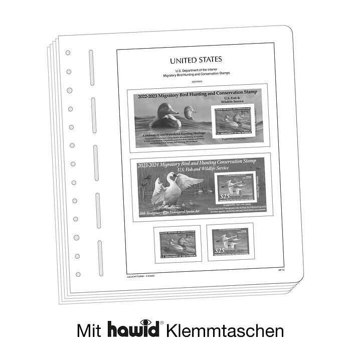 Leuchtturm Nachtrag mit Klemmtaschen USA Jagdschein-Gebührenmarken 2023
